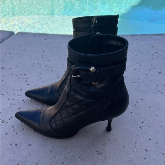 BURBERRY Black Quilted Pointed-Toe Ankle Boots